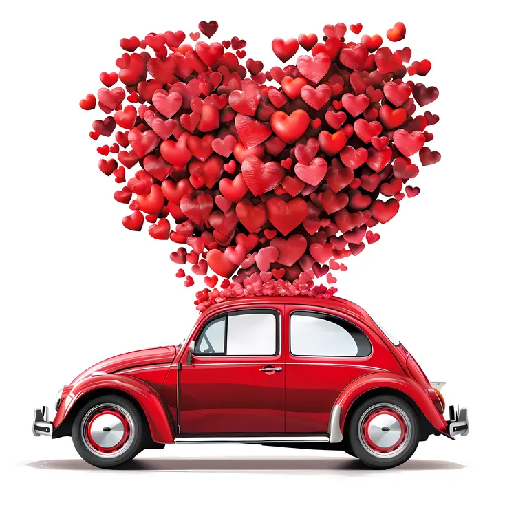 Red Car with Hearts for Valentine's Day