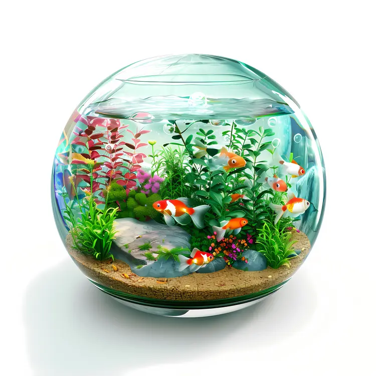 Round Fishbowl with Goldfish and Plants