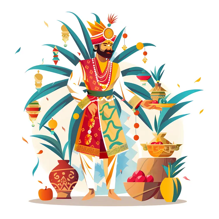 Man in Traditional Attire with Decorations