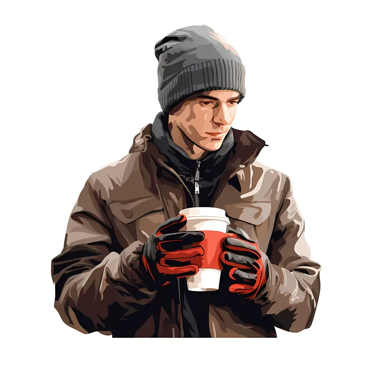 Man in Grey Beanie Holding a Coffee Cup