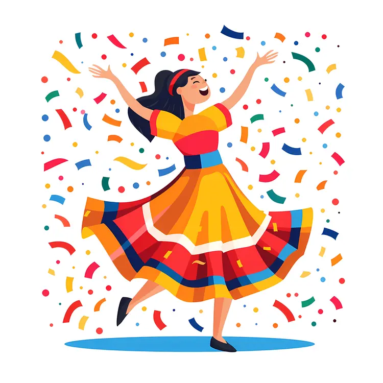 Dancing Girl in Colorful Dress with Confetti