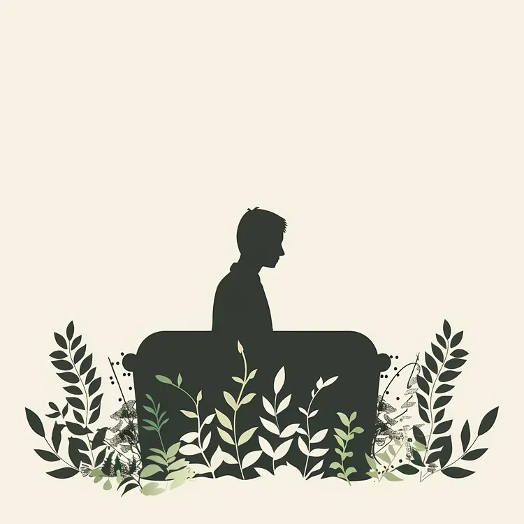 Silhouette in Coffin with Leaves
