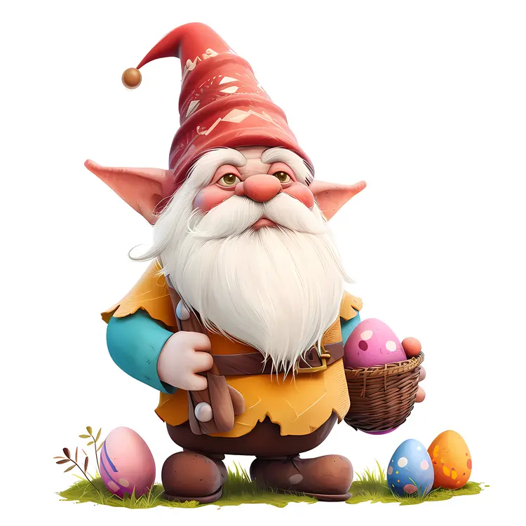 Gnome with Basket of Easter Eggs