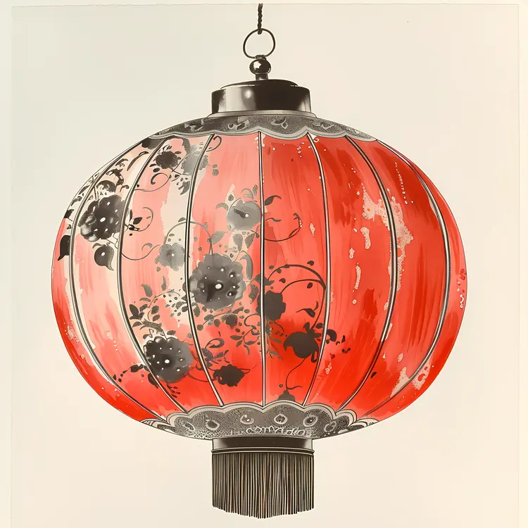 Decorative Red Lantern with Floral Patterns