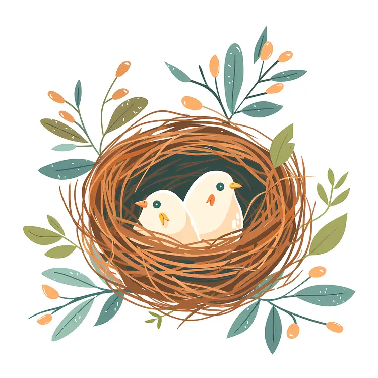 Bird Nest with Two White Chicks