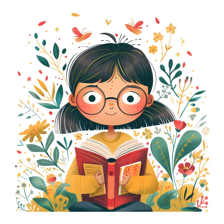 Girl Reading Book in a Garden