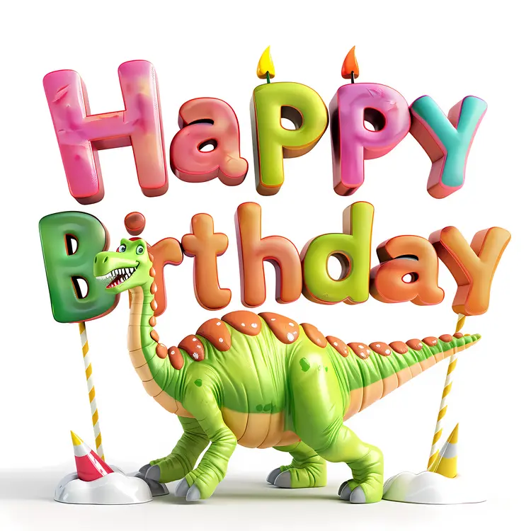 Happy Birthday Dinosaur with Colorful Letters