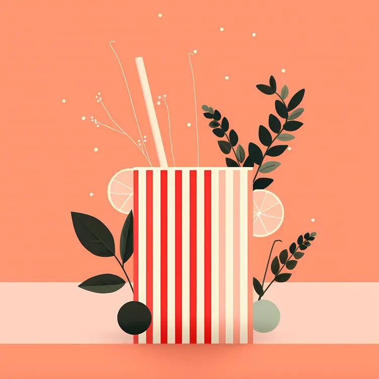 Striped Cup with Leaves Illustration