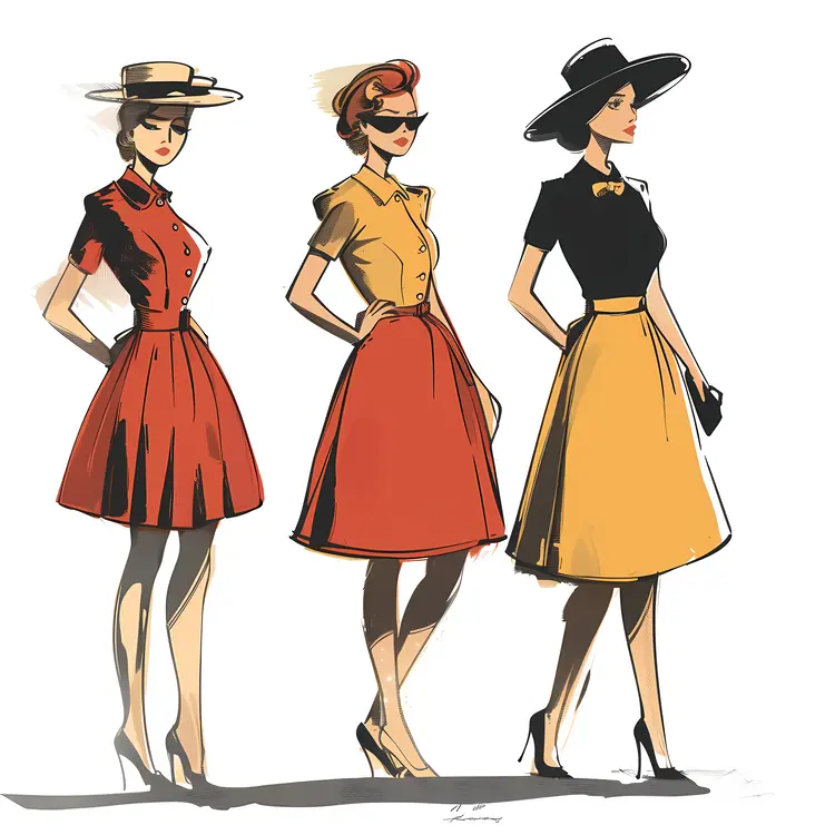 Elegant Vintage Dresses with Hats and Heels