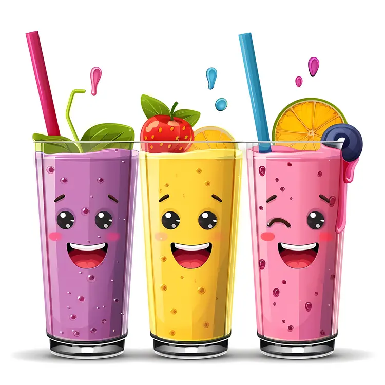 Cute Smoothie Glasses with Fruit and Straws