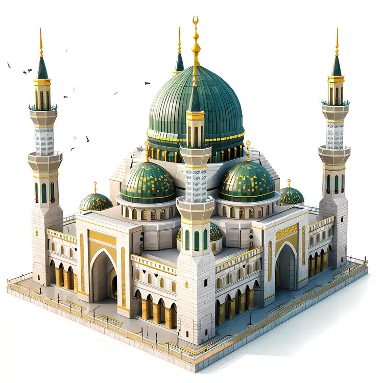 Green Dome Mosque with Minarets