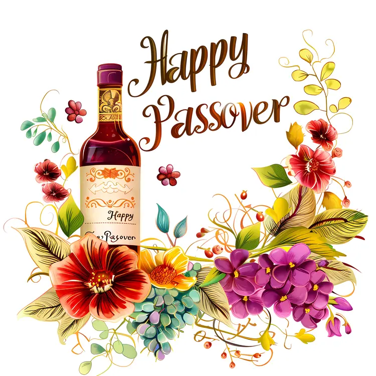 Happy Passover with Wine and Floral Decorations