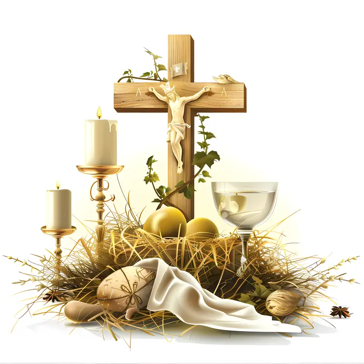 Crucifix and Candles with Bread and Grapes