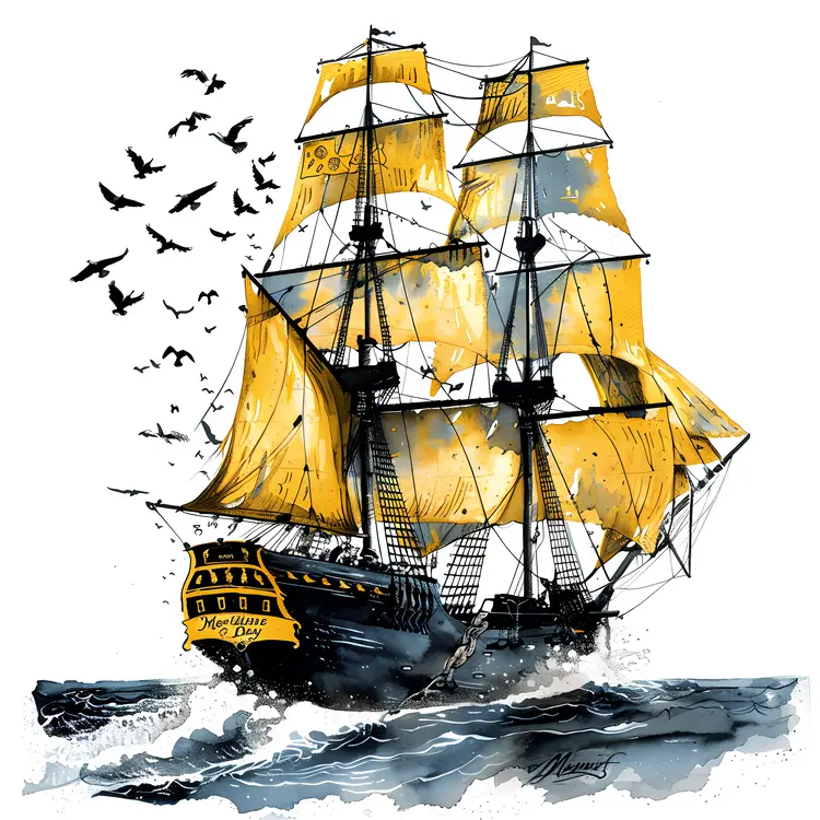 Golden Sails on a Sailing Ship