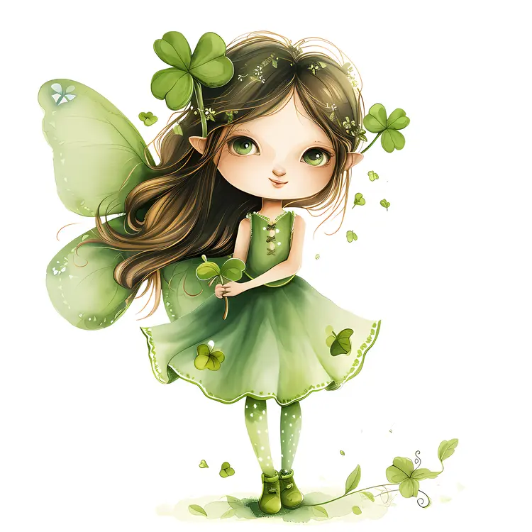 Cute Green Fairy Holding Shamrock