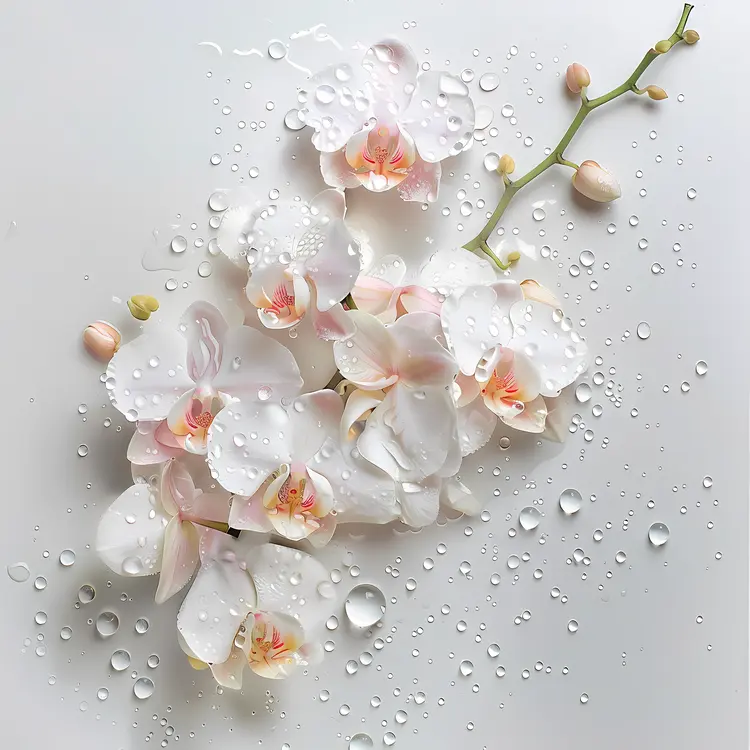 White Orchids with Water Droplets