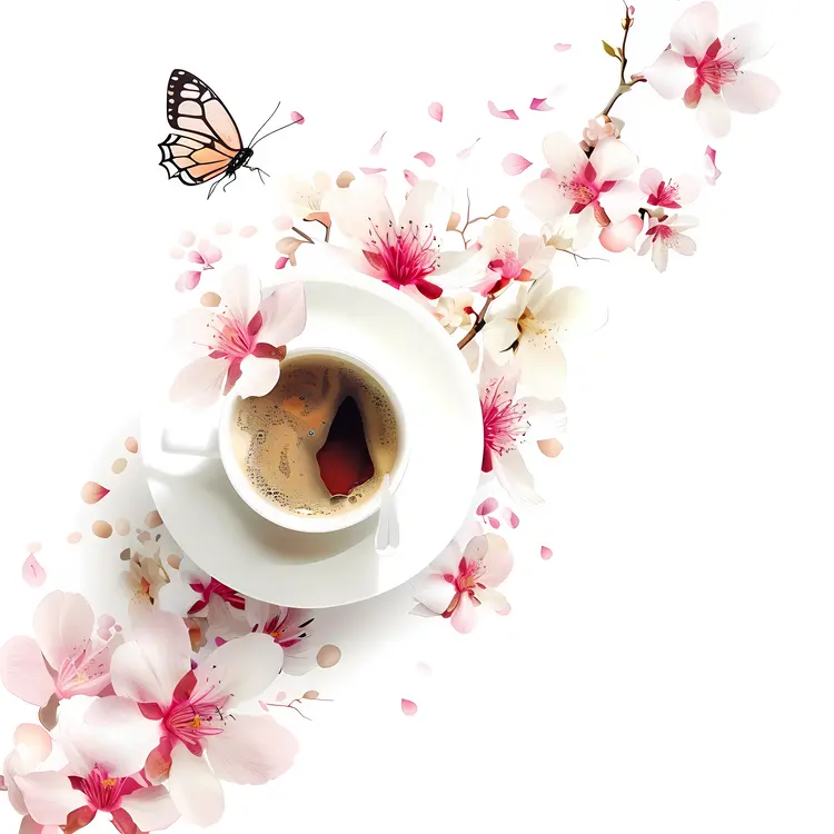 Coffee Cup with Flowers and Butterfly
