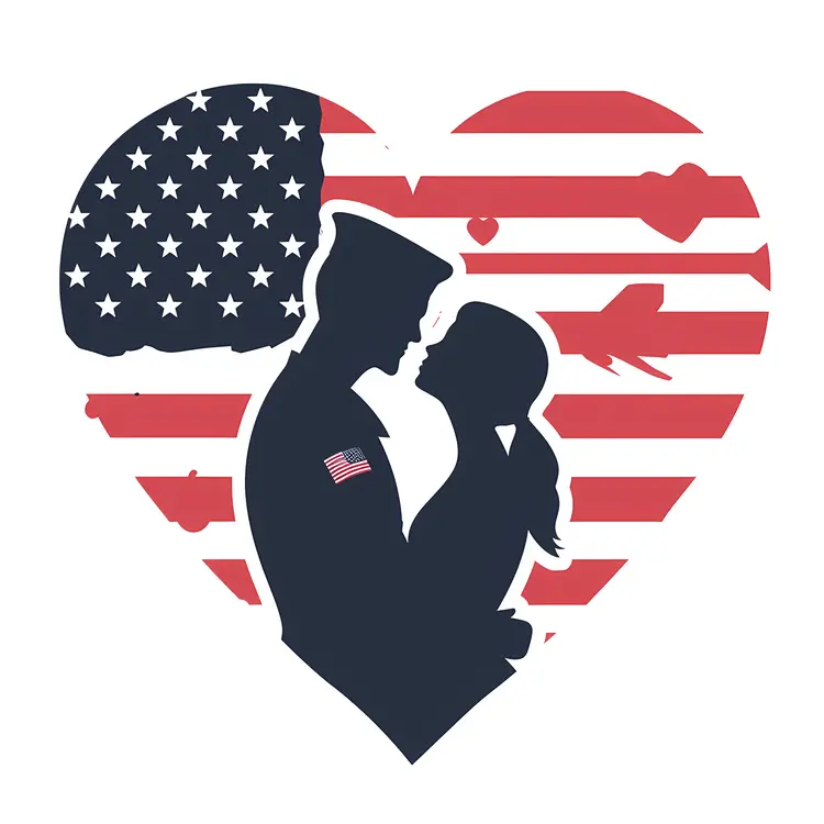 Patriotic Couple Silhouette in Heart Shape