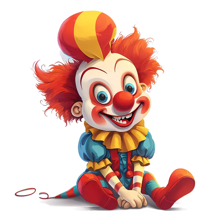 Sitting Clown with Red Hair and Yellow Hat