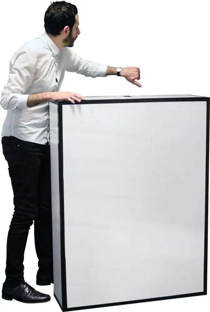Man Pointing at a Large Box