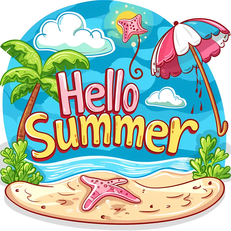 Hello Summer Beach Scene Illustration