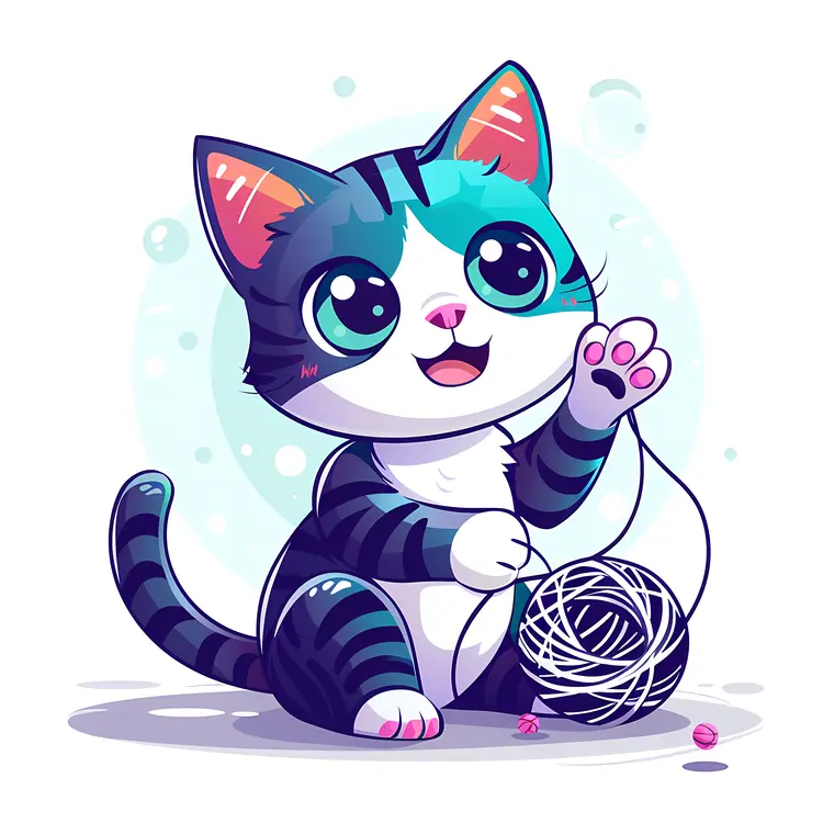 Cute Cat with Yarn Ball