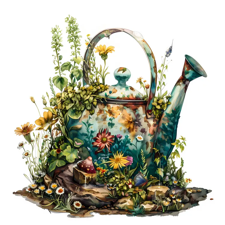 Floral Watering Can with Plants