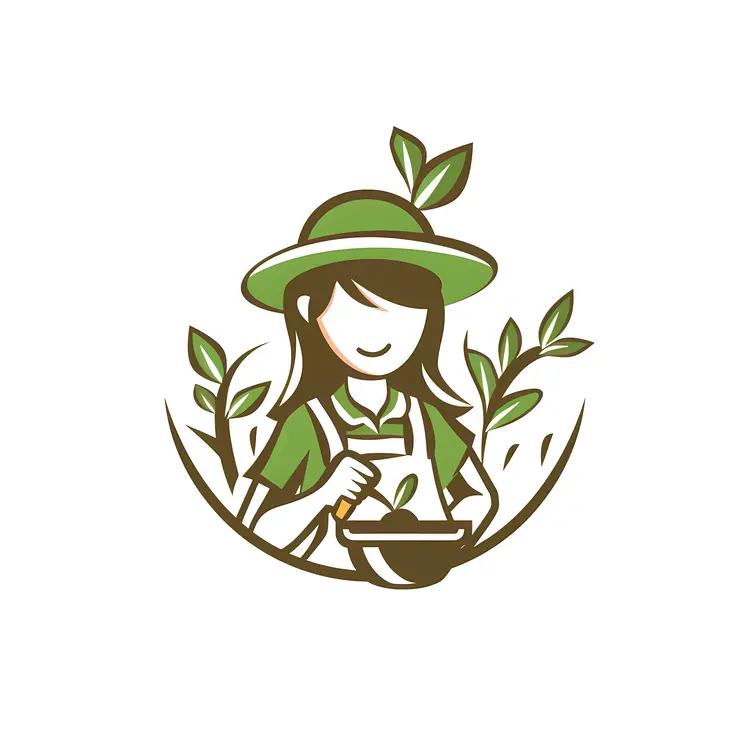 Smiling Gardener with Hat and Plants