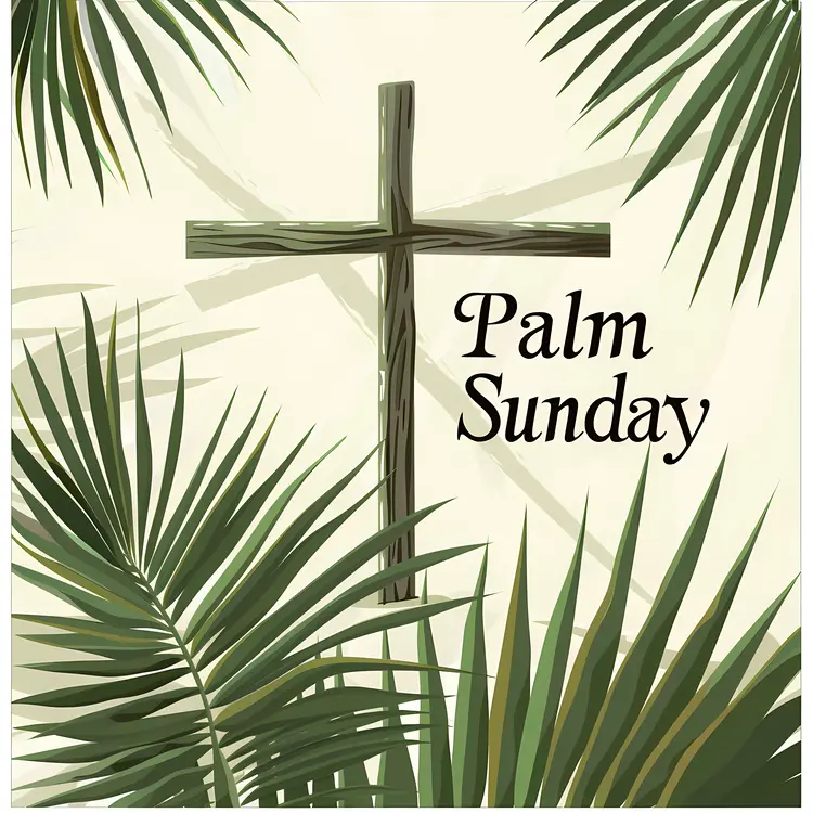 Palm Sunday Cross Surrounded by Palm Leaves