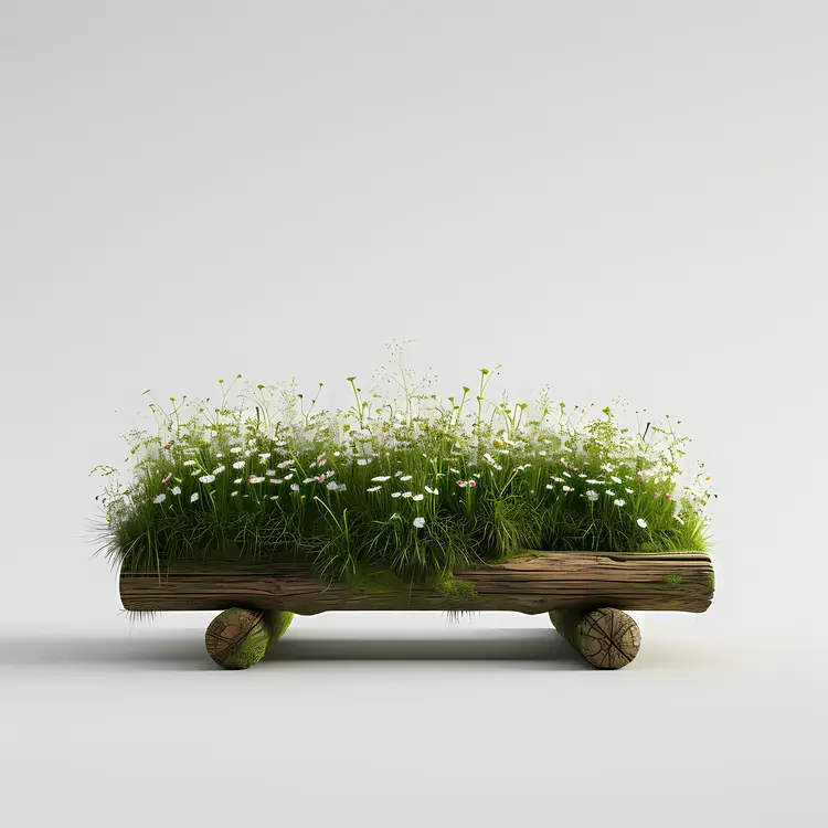 Grass Bench with White Flowers