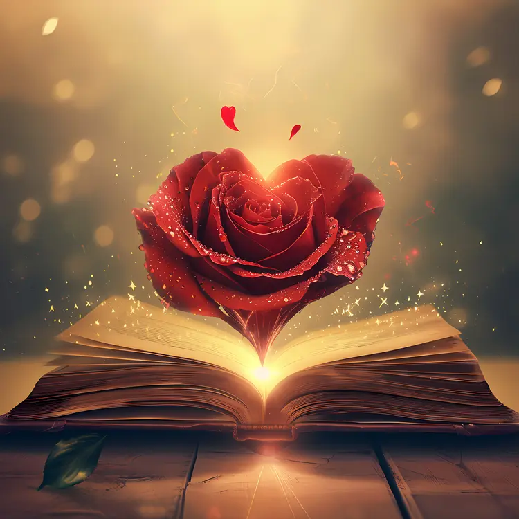 Glowing Rose Growing from Book