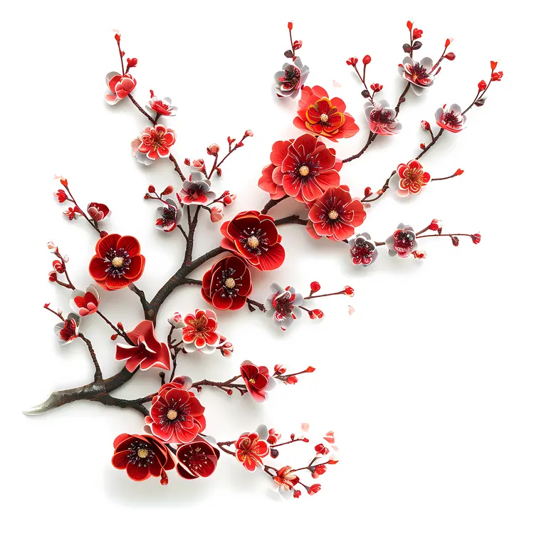 Red Flowers on Branches