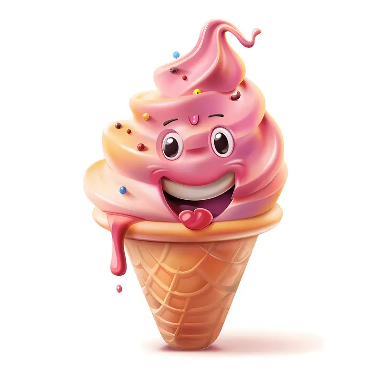 Smiling Pink Ice Cream Cone