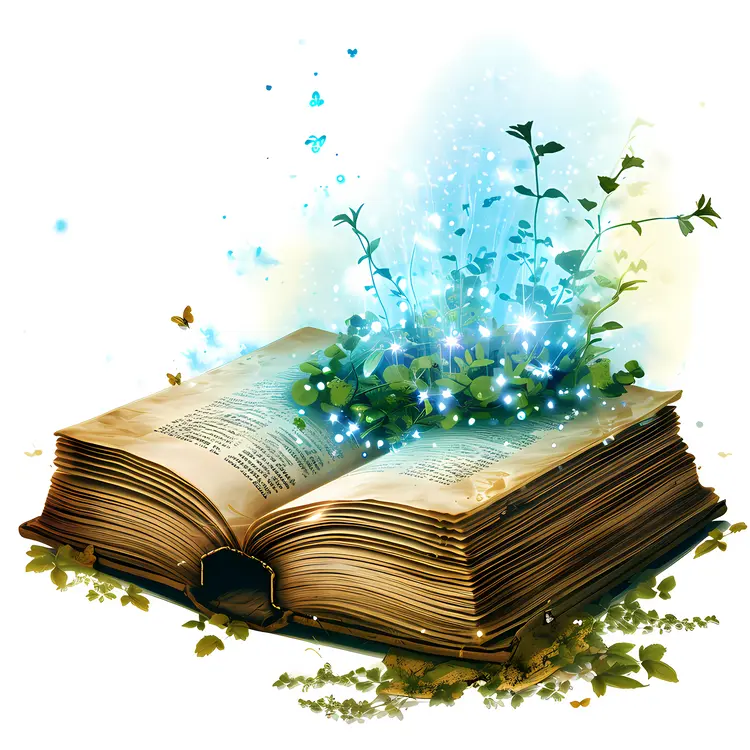 Magical Book with Sparkling Plants