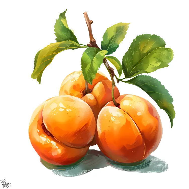 Cluster of Orange Apricots with Green Leaves