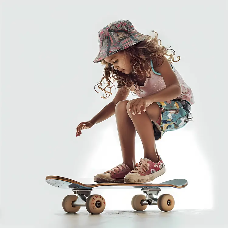 Child Skateboarding with Hat