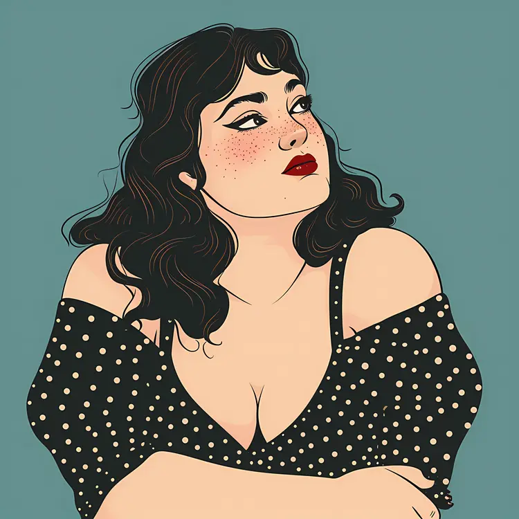 Thoughtful Woman in Polka Dot Dress