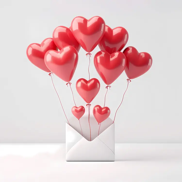 Red Heart Balloons in Envelope for Valentine's Day
