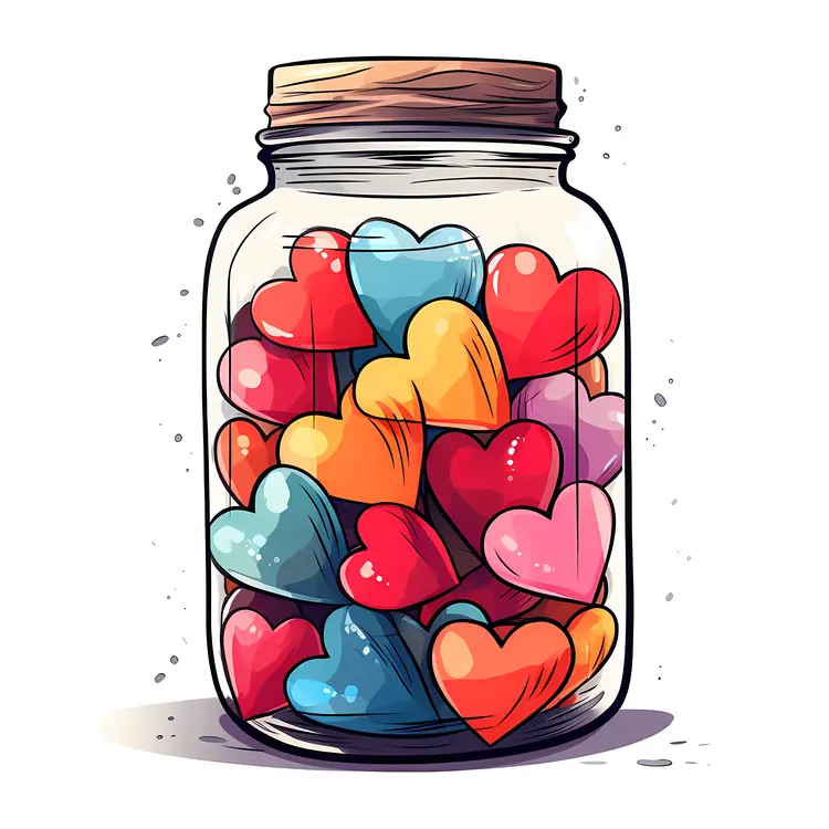 Colorful Hearts in a Glass Jar