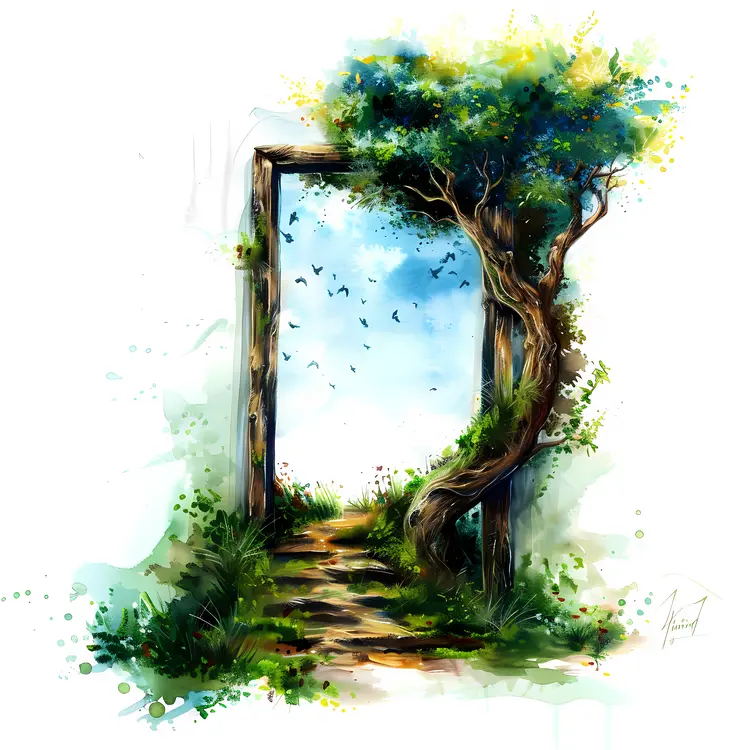 Open Door with Tree and Path