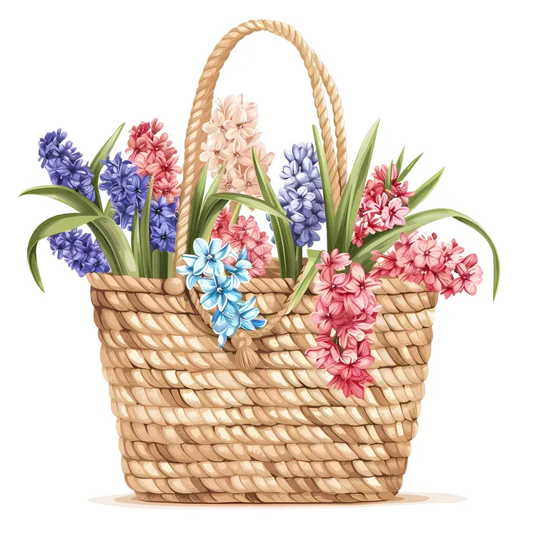 Basket with Mixed Spring Flowers
