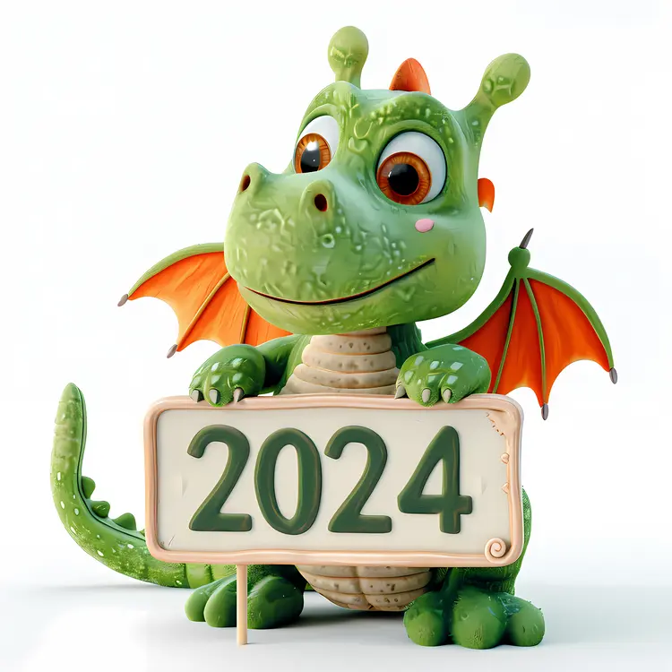 Green Dragon with 2024 New Year Sign