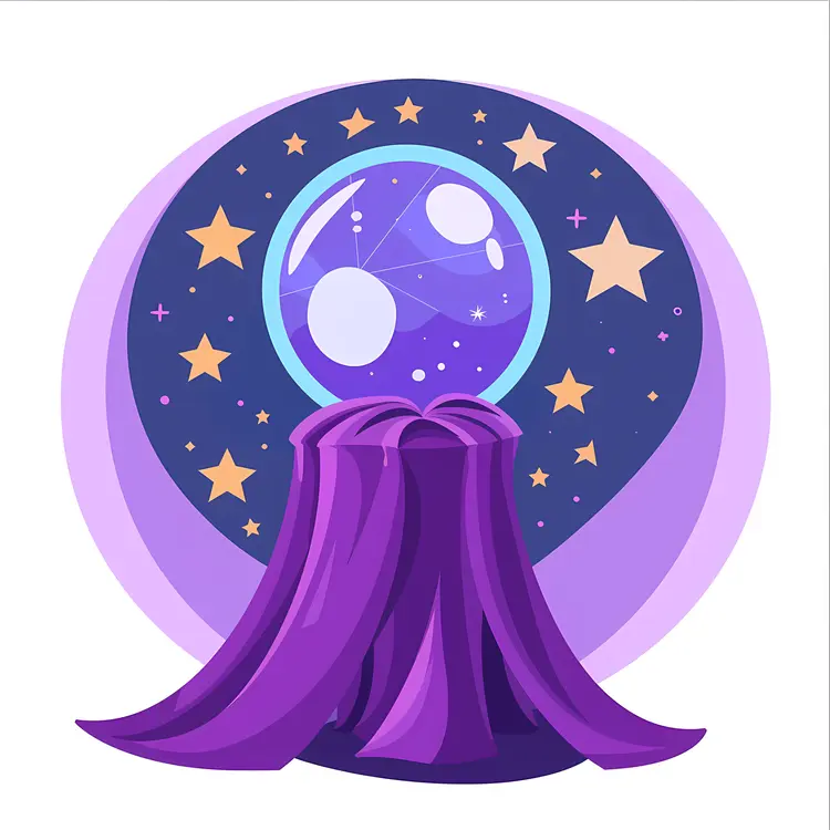 Crystal Ball with Purple Cloth and Starry Background