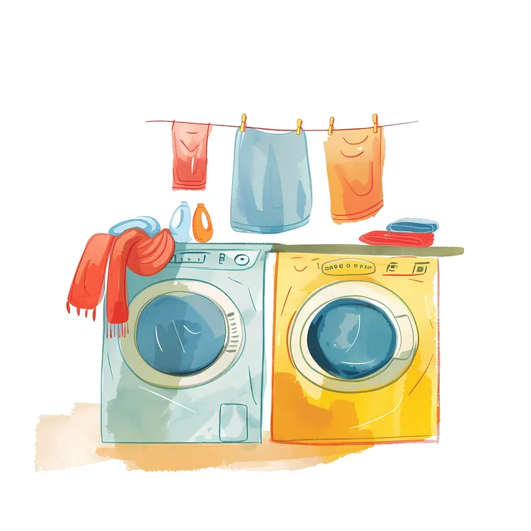 Colorful Washing Machines with Clothesline