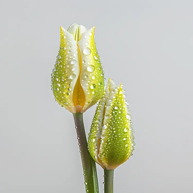 Green Tulip Buds with Water Droplets