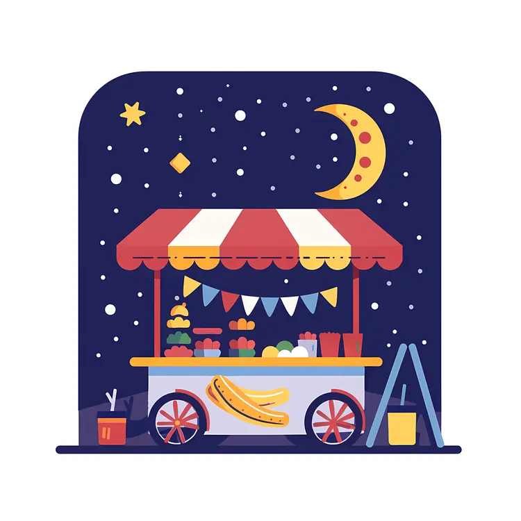 Night Market Food Cart with Stars and Moon