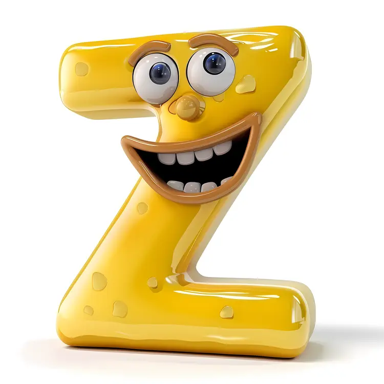 Cheerful Yellow Letter Z Cartoon Character