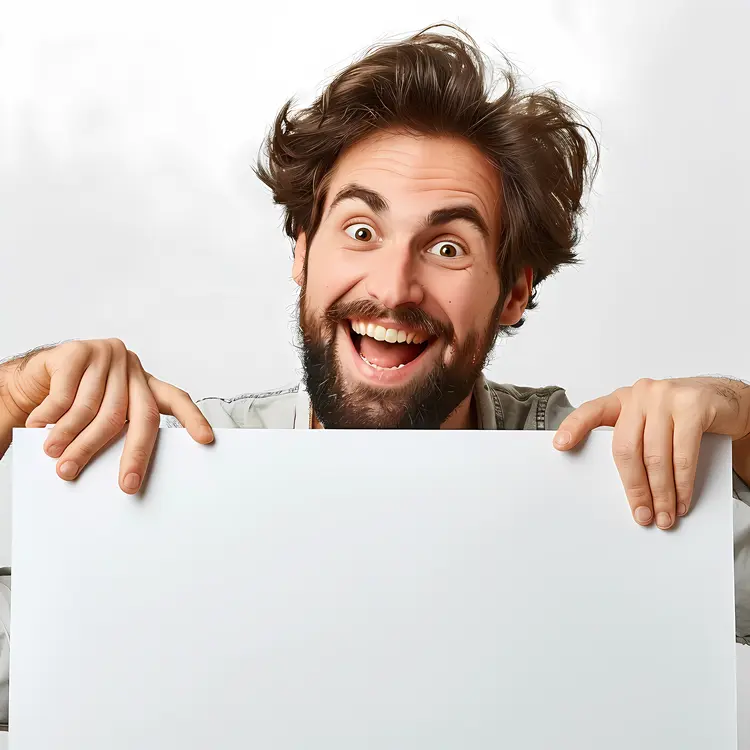 Happy Man Holding Blank Sign