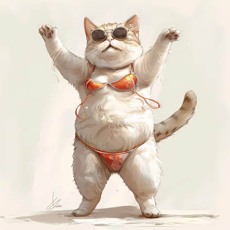 Cheerful Cat in Bikini