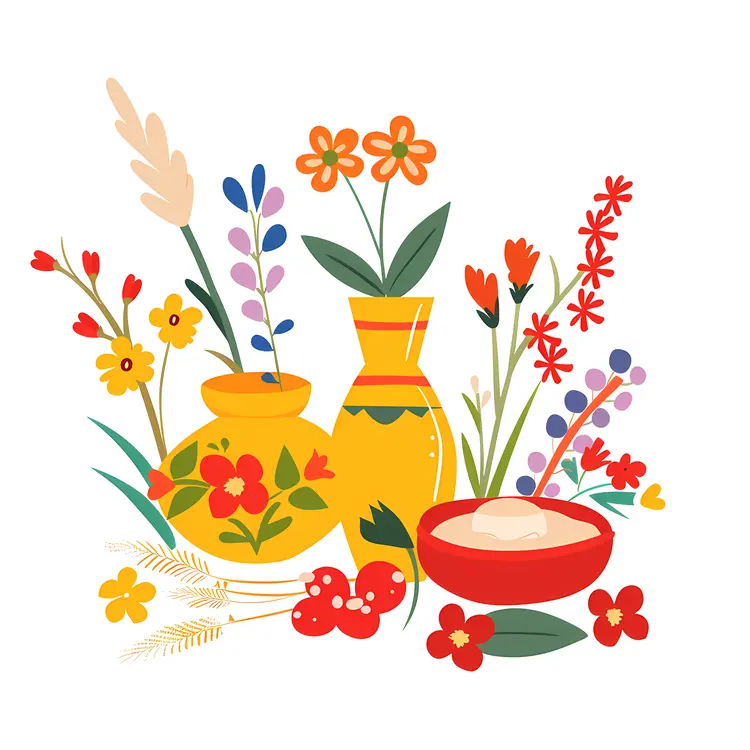 Yellow Flower Vases with Floral Arrangements